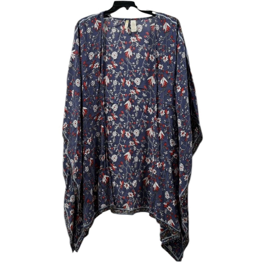 Japna Blue Red Floral Kimono One Size